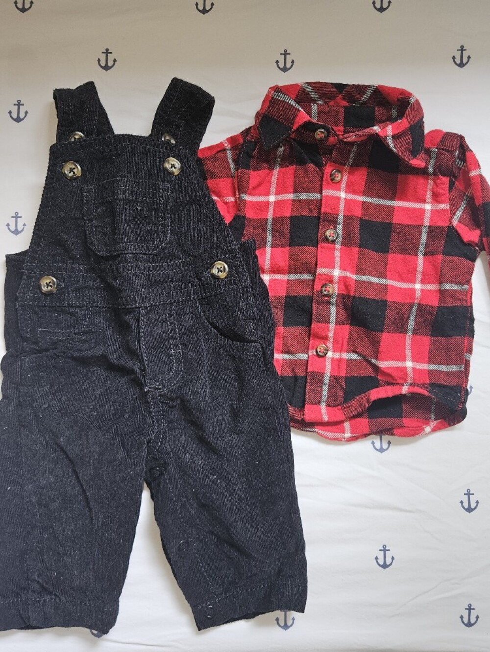 Newborn Black Overall Pants with Red Plaid Shirt Set